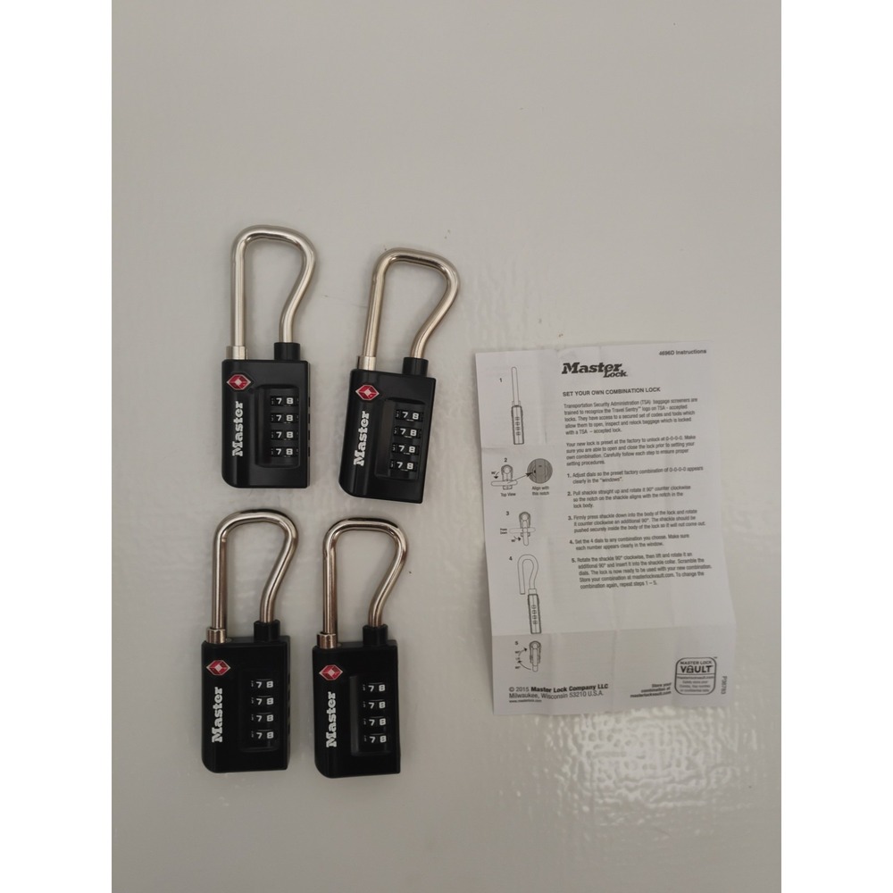 Lot 4 Master Lock Padlock 4 Digit Combination TSA007 Luggage Travel 1-7/8" 4696D
